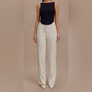 Meshki Black Top and Cream Straight Leg Pants